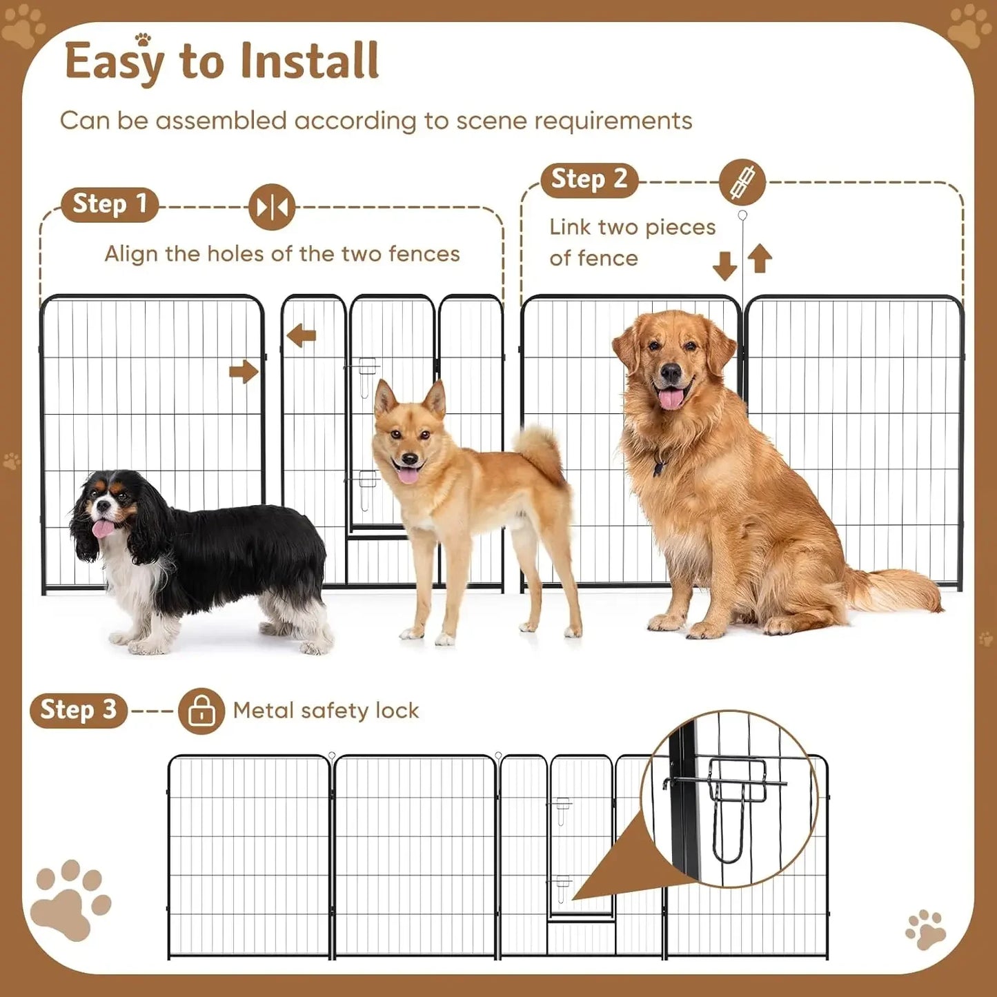 Dog Playpen 16 Panel 40" Metal Fence with Door for Pets