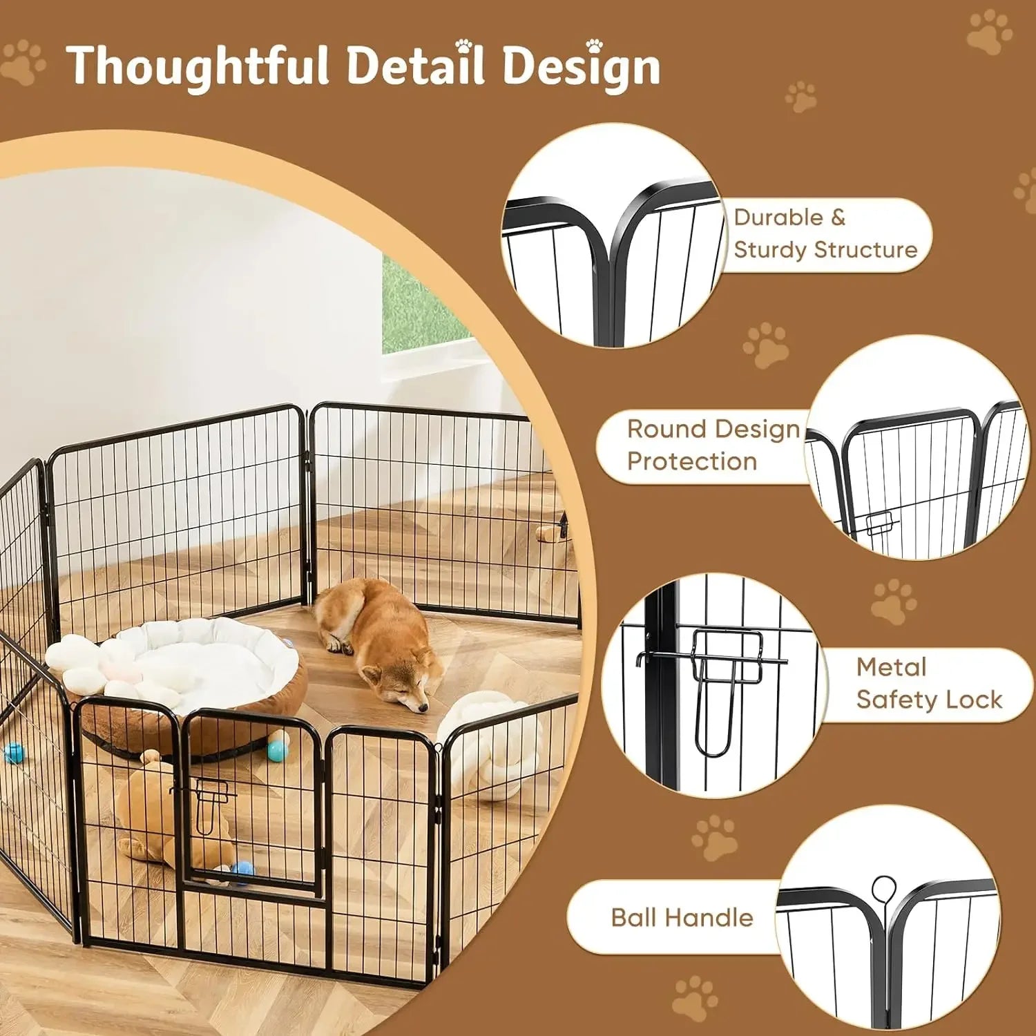 Dog Playpen 16 Panel 40" Metal Fence with Door for Pets