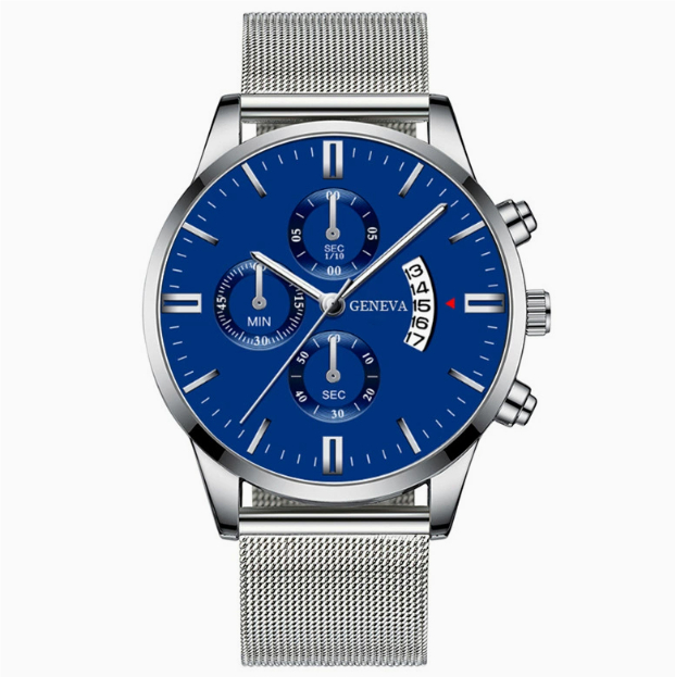 Men’s stainless steel mesh band analog quartz watch with decorative subdial - Product view 10
