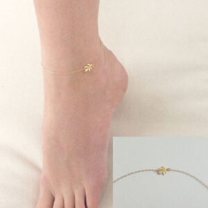 Women’s Mori-style alloy anklet with flower and leaf design - Main product view