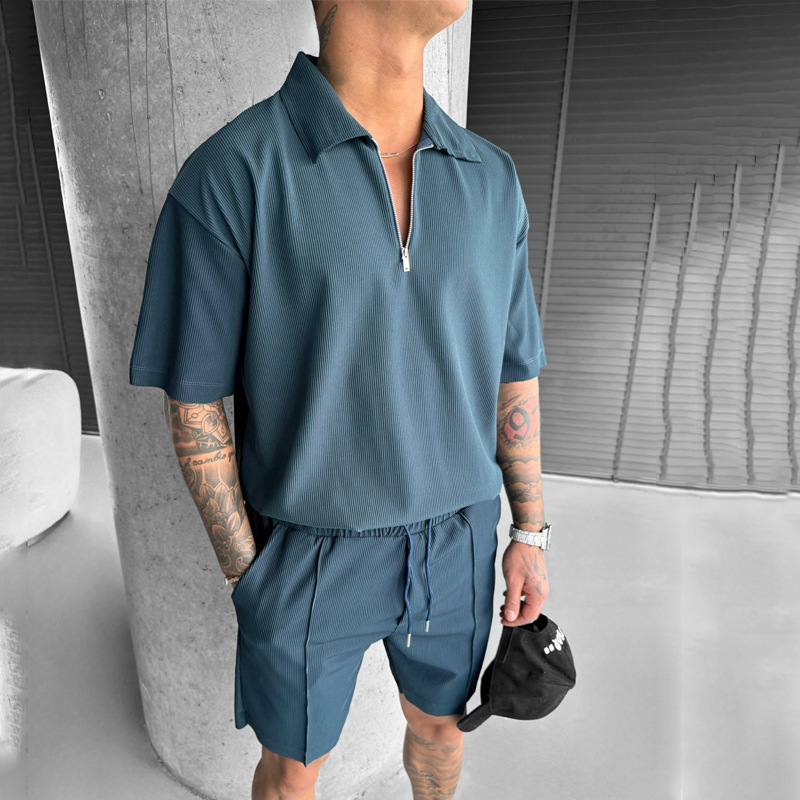 Men's short-sleeve polo shirt and drawstring shorts set - Product view 3