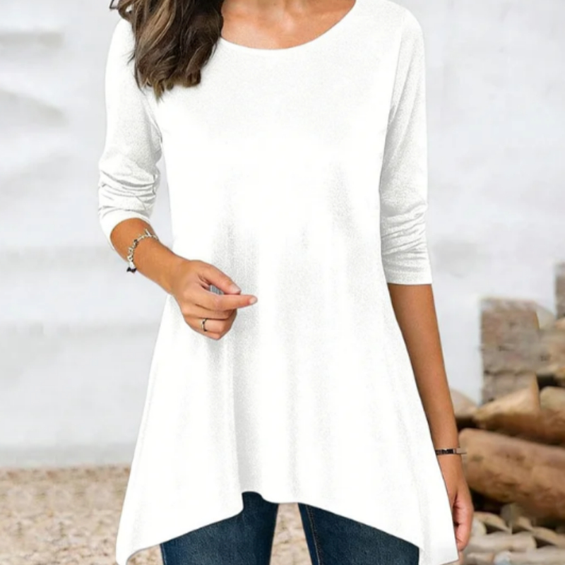 Casual women's long sleeve polyester top in black or white - Product view 1