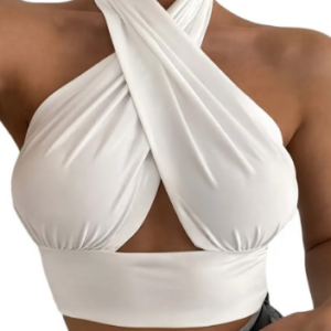 Women’s sleeveless cross-halter summer vest in polyester - Main product view