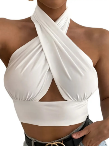 Women’s sleeveless cross-halter summer vest in polyester - Main product view
