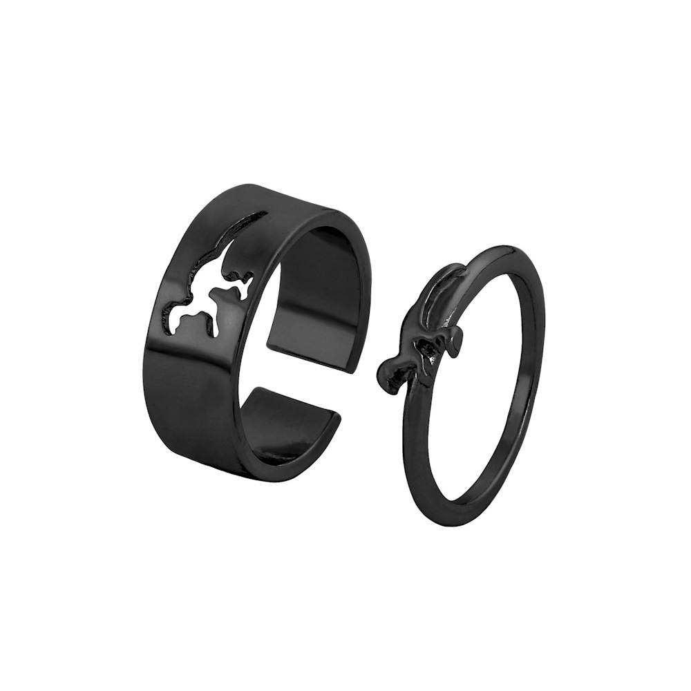 Two-piece dinosaur-shaped couple ring set in plated alloy - Product view 1