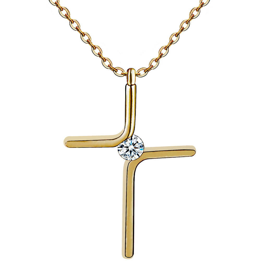 Cross Pendant New Simple Necklace Titanium Steel Plating - Product detail 2 Women's geometric cross pendant necklace with water-wave chain - Product detail 2