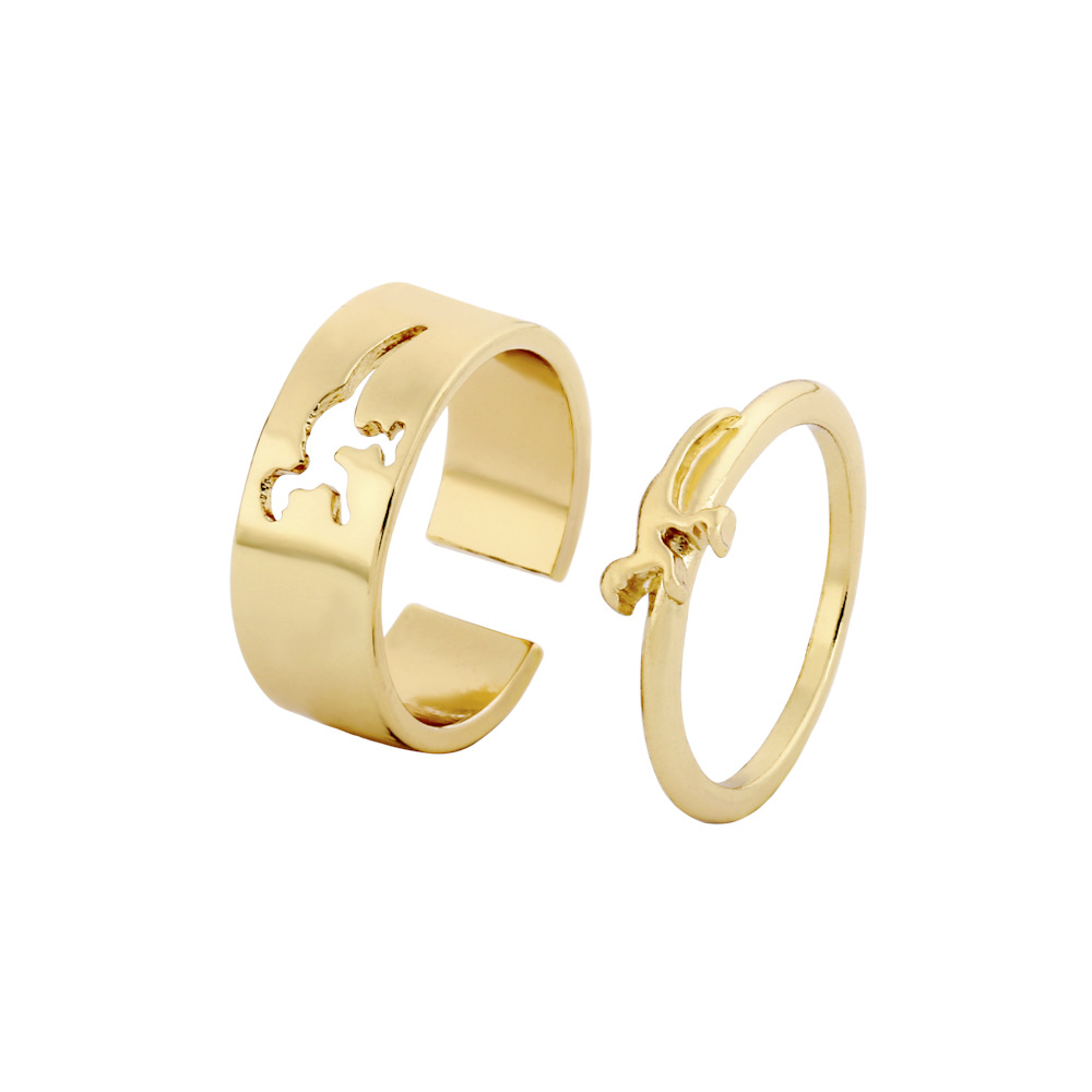 Two-piece dinosaur-shaped couple ring set in plated alloy - Product view 2