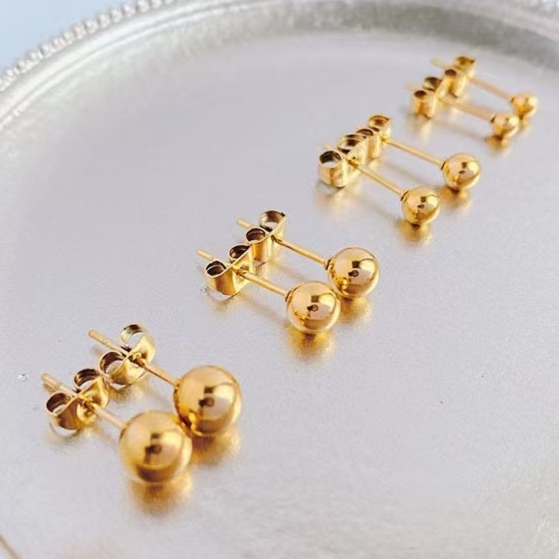 Simple Stainless Steel Ball Stud Earrings - Main product view