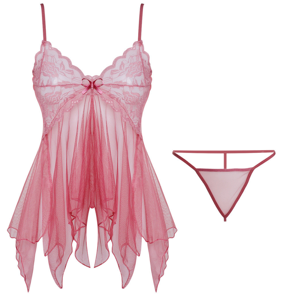 Lace suspender mermaid nightdress set with matching panties - Product view 8