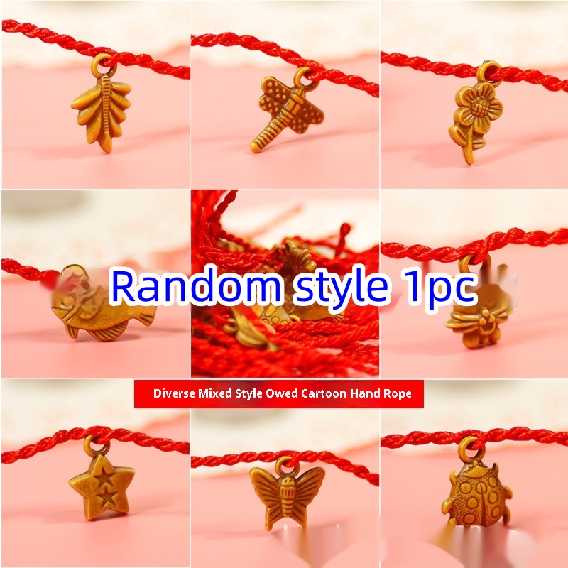 Red rope bracelet with decorative charm options - Product view 5