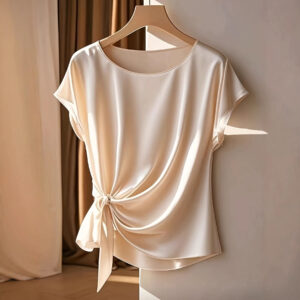 Women's solid-color bow-knot short-sleeve top - Main product view