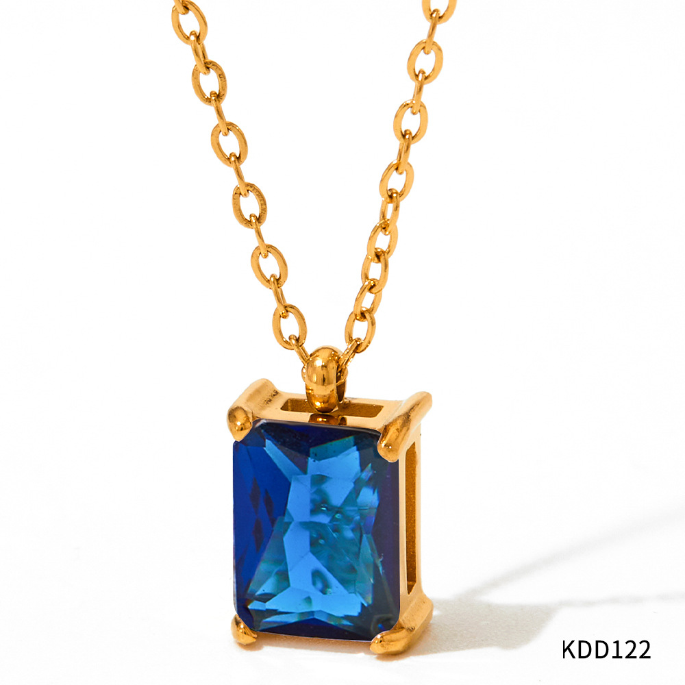 Gold-tone geometric cube pendant necklace with colored zircon-style accent - Product view 1