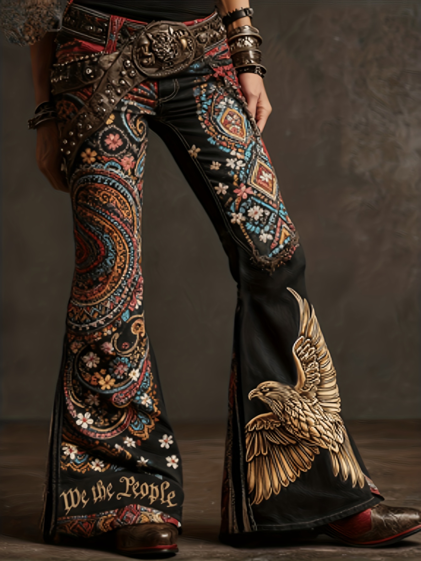 Women's retro printed high-waisted flared pants - Product view 4