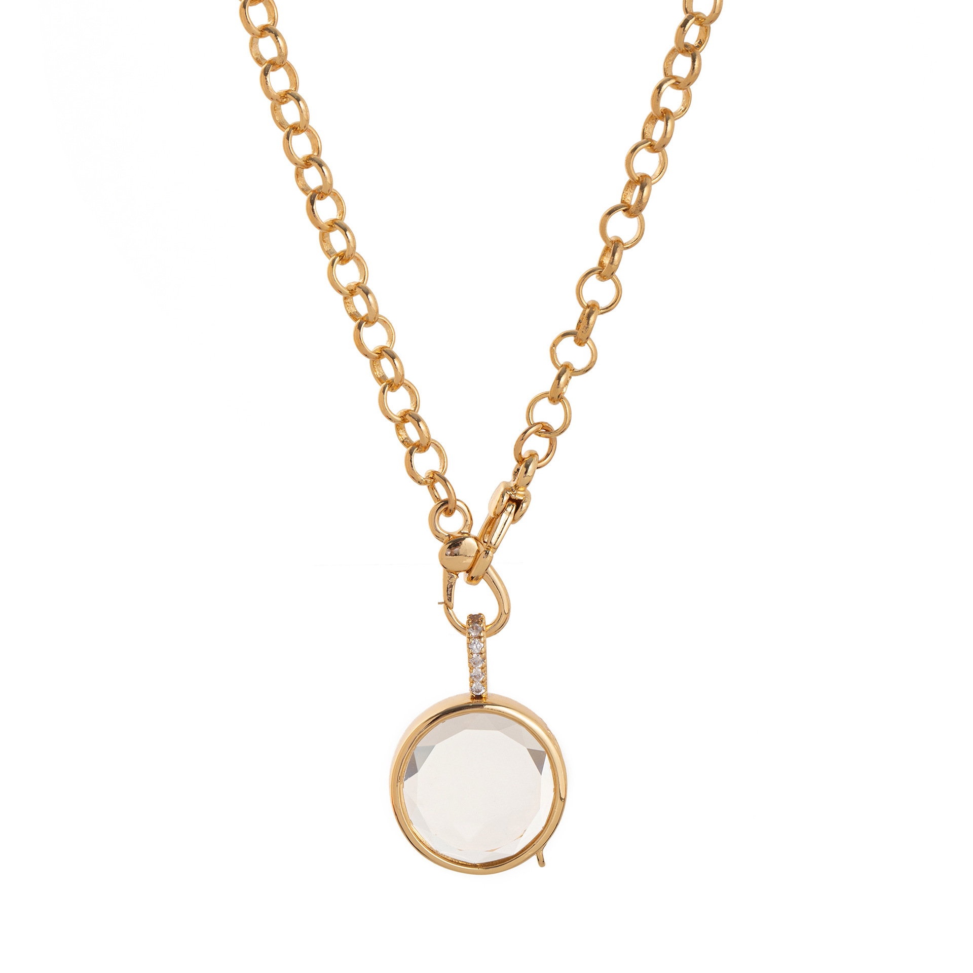 Openable glass photo box pendant necklace with copper O-ring chain - Product view 1