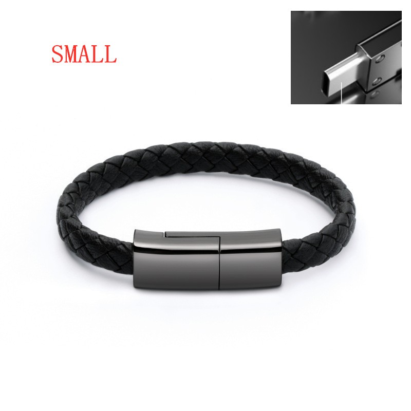 Black flat-wire USB charging cable bracelet with connector options - Product view 6
