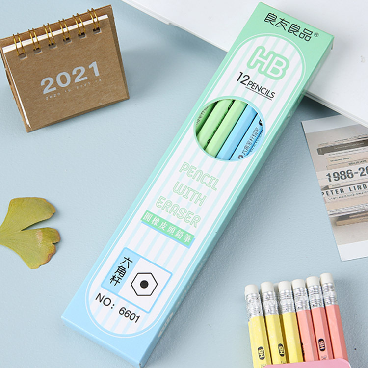 Hexagonal wooden pencil with leather eraser - Product view 3