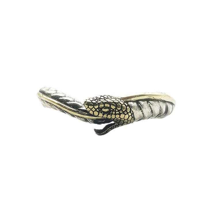 Men's adjustable copper ouroboros snake ring in silver or gold - Product view 4