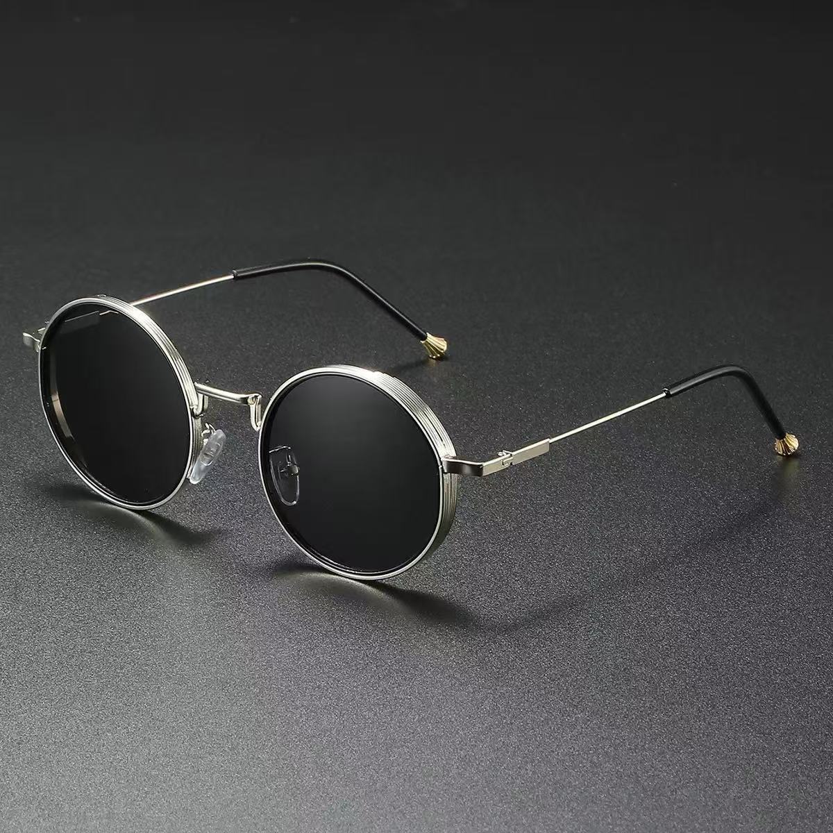 Unisex round-frame steampunk sunglasses with dragon and phoenix motifs - Product view 1