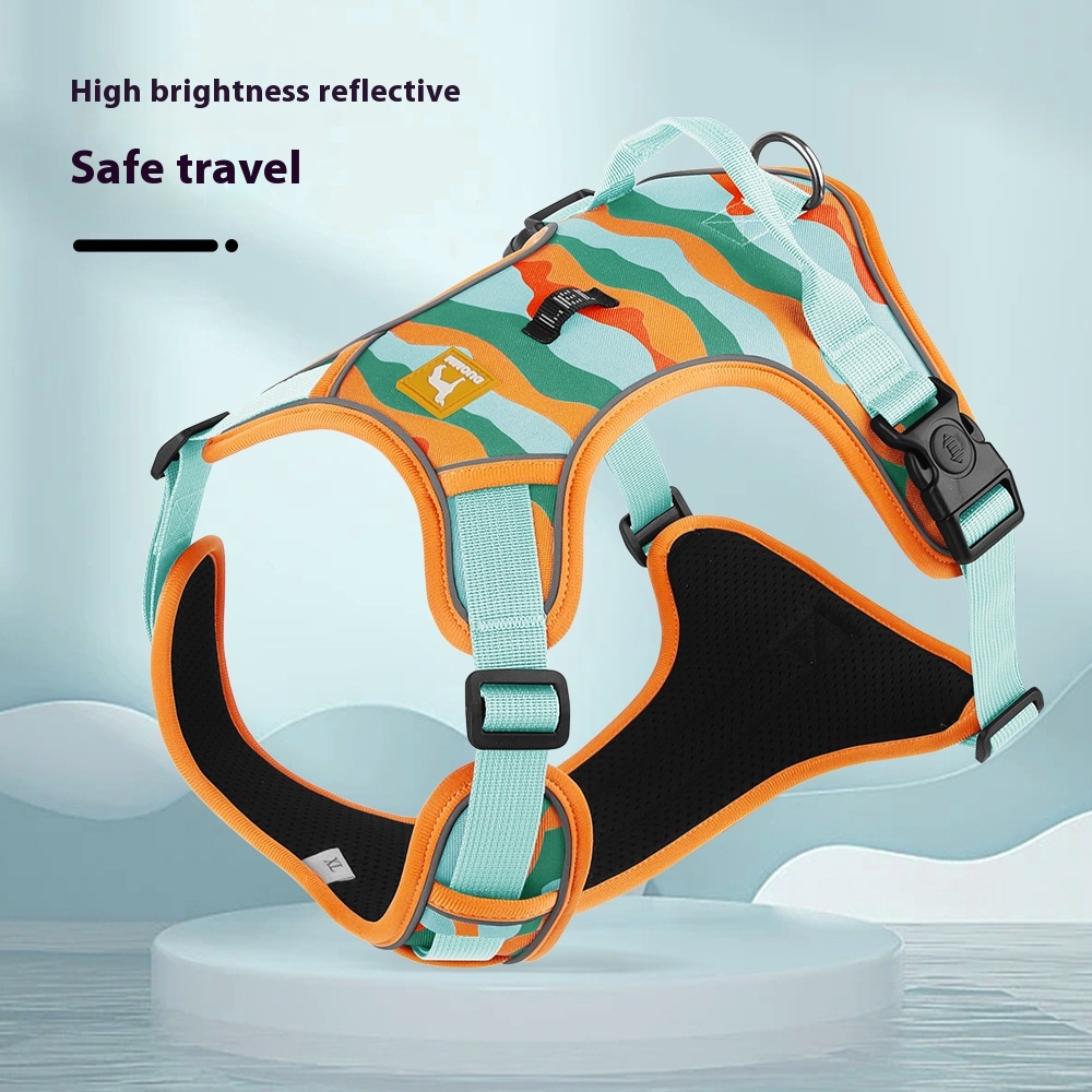 Reflective Oxford cloth dog chest and back traction harness with hand-holding rope - Main product view