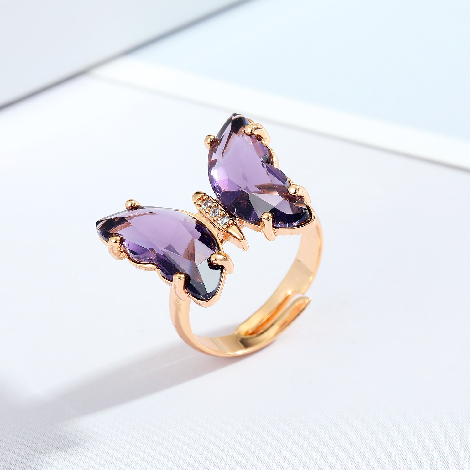 Vintage adjustable butterfly ring with colorful artificial gem-style inlay - Product view 5
