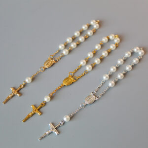 Unisex pearl cross full moon blessing bracelet in an electroplated finish - Main product view