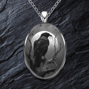Retro eagle crystal necklace with O-shaped chain and ellipse detail - Main product view
