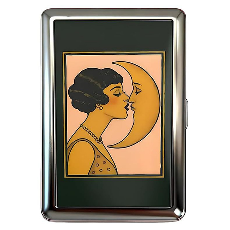 Retro aluminum cigarette case and cardholder with decorative print - Product view 3