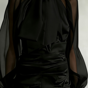 Women's French retro loose shirt with flowing collar and slightly sheer puff sleeves - Main product view