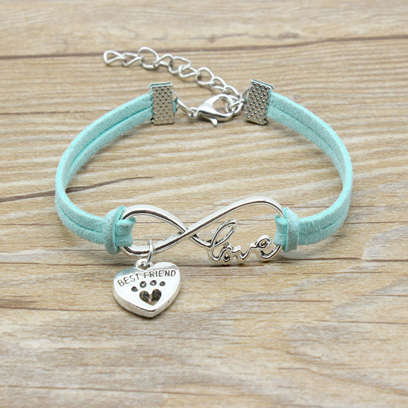 Braided rope-and-alloy heart friendship bracelet with extension chain - Blue