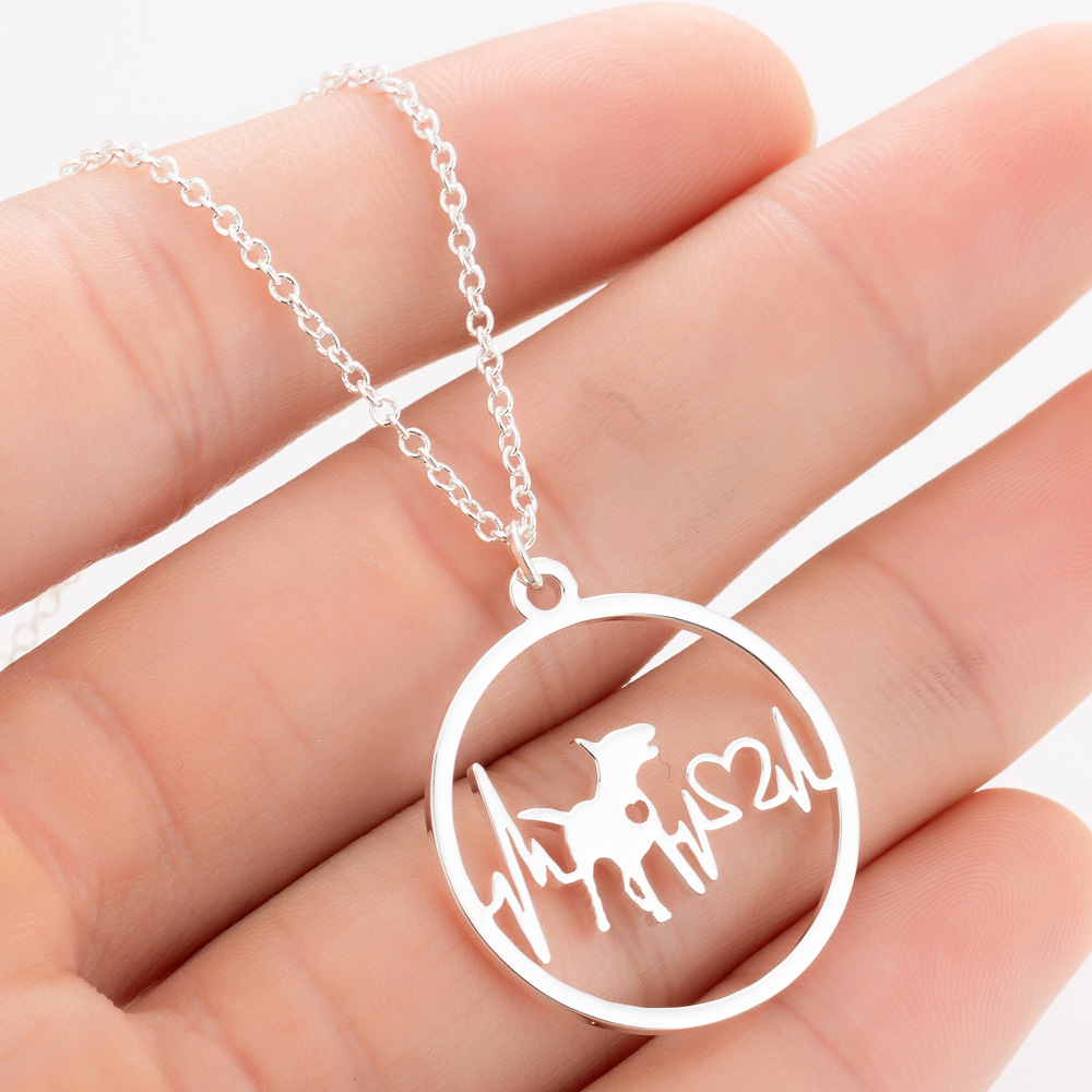 Geometric dog paw necklace with alloy pendant - Bull terrier-Silver 3