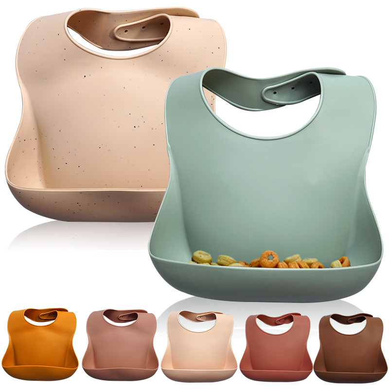 Soft waterproof silicone baby bib with food-catching pocket - Main product view