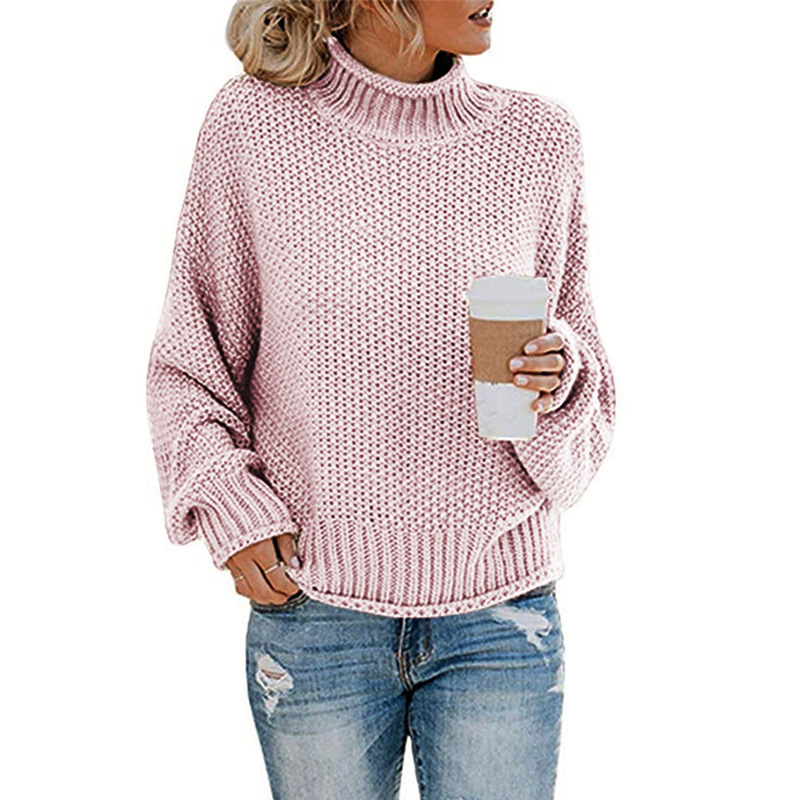 Women's solid-color turtleneck knitted pullover sweater with long sleeves - Product view 8