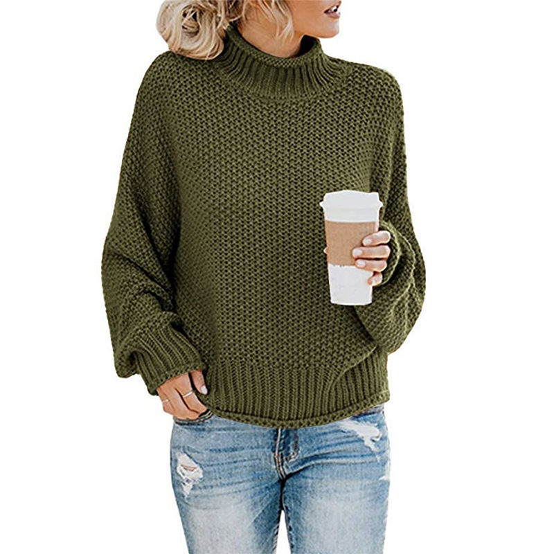 Women's solid-color turtleneck knitted pullover sweater with long sleeves - Product view 5