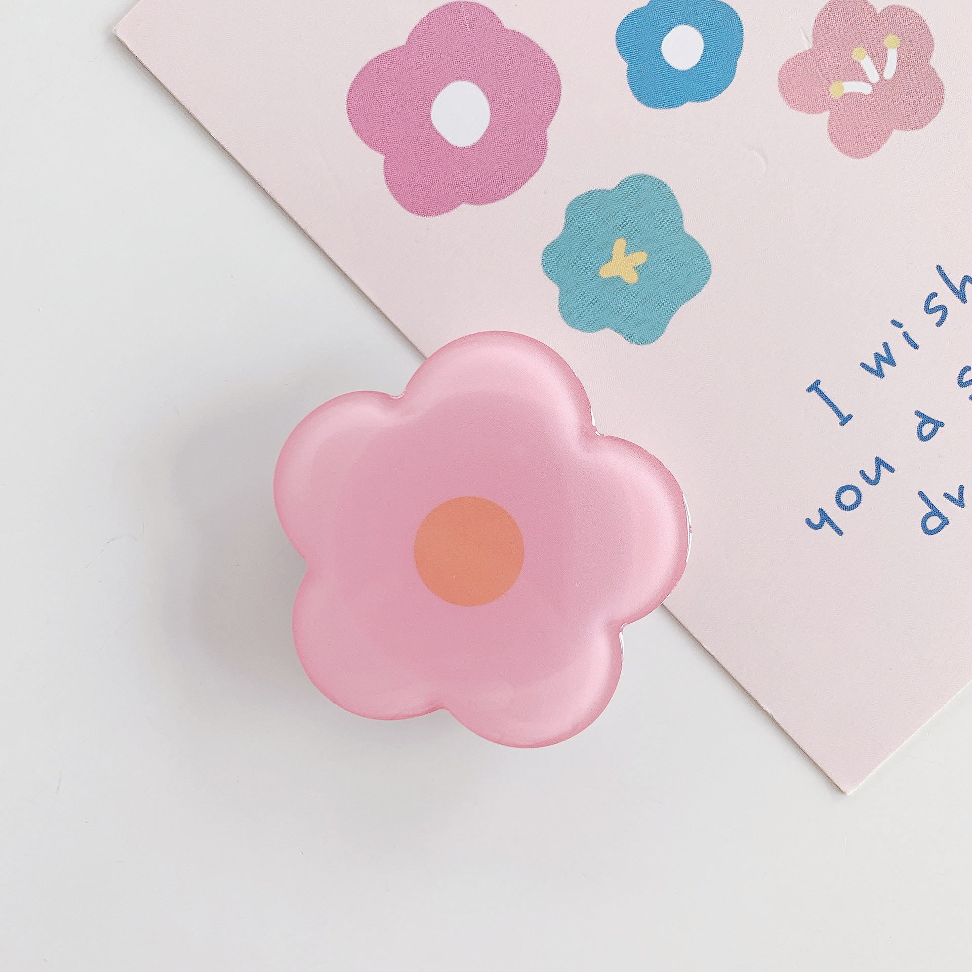 Small flower epoxy-style airbag phone holder bracket in a selected color - Pink