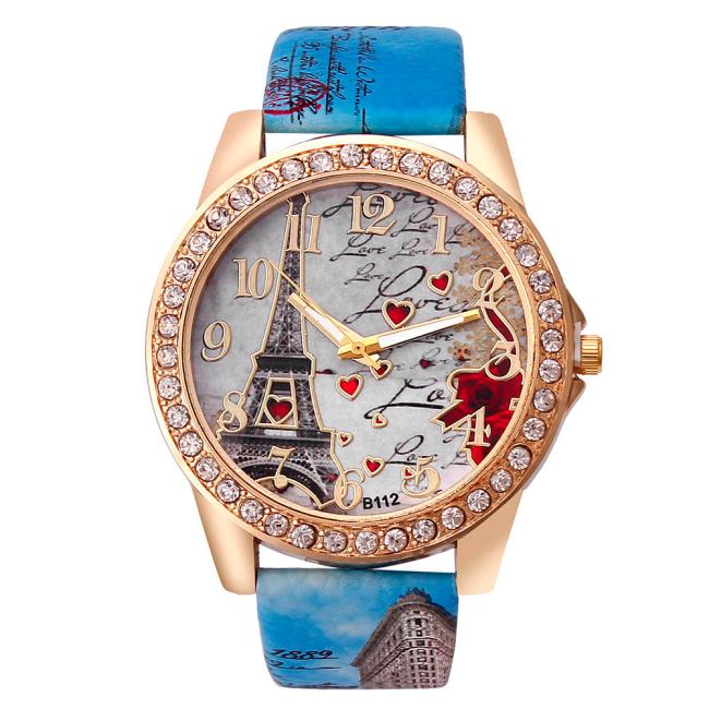 Vintage women's quartz watch with Paris Eiffel Tower dial and PU leather band - Product view 11
