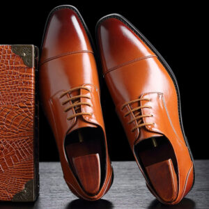Men's British-style pointed-toe business shoes with artificial PU vamp and rubber sole - Main product view