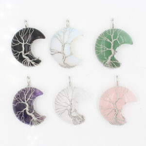 Natural crystal crescent moon pendant necklace - Main product view