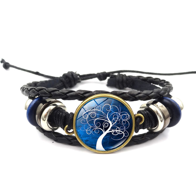 Black Tree of Life multilayer braided bracelet with glass bead detail - Product view 1