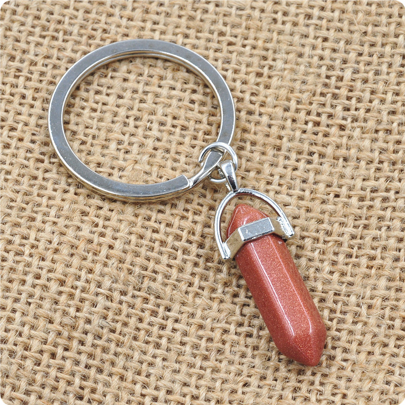 2 cm natural crystal column stone keychain - Golden sand stone-2cm