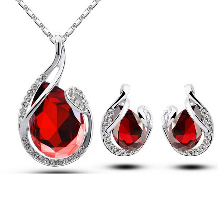 Women's water-drop rhinestone necklace and earrings set - Product view 1
