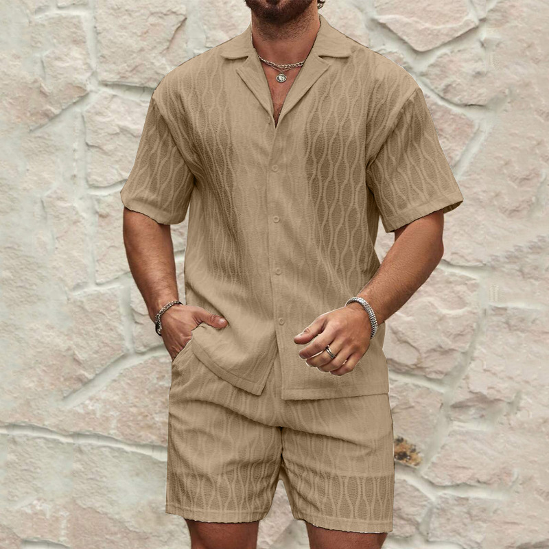 Men's short-sleeve button shirt and matching shorts set in milky white - Product view 2