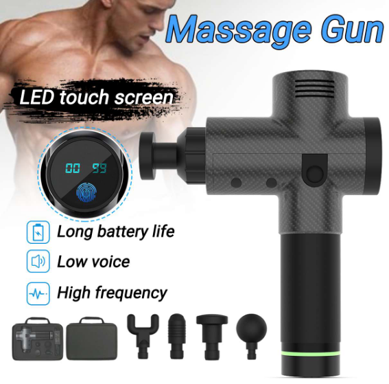 Rechargeable electric percussion muscle massager with four interchangeable heads and LED touch screen - Product view 10