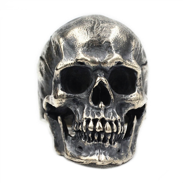 Silver-tone alloy skull ring with bold alternative design - Product view 1