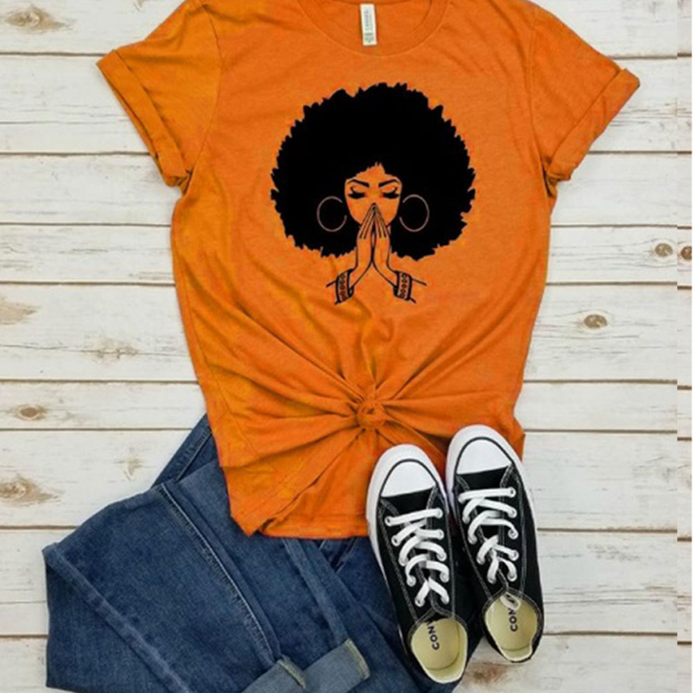 Casual loose-fit printed short-sleeve T-shirt with round neck - Orange-M