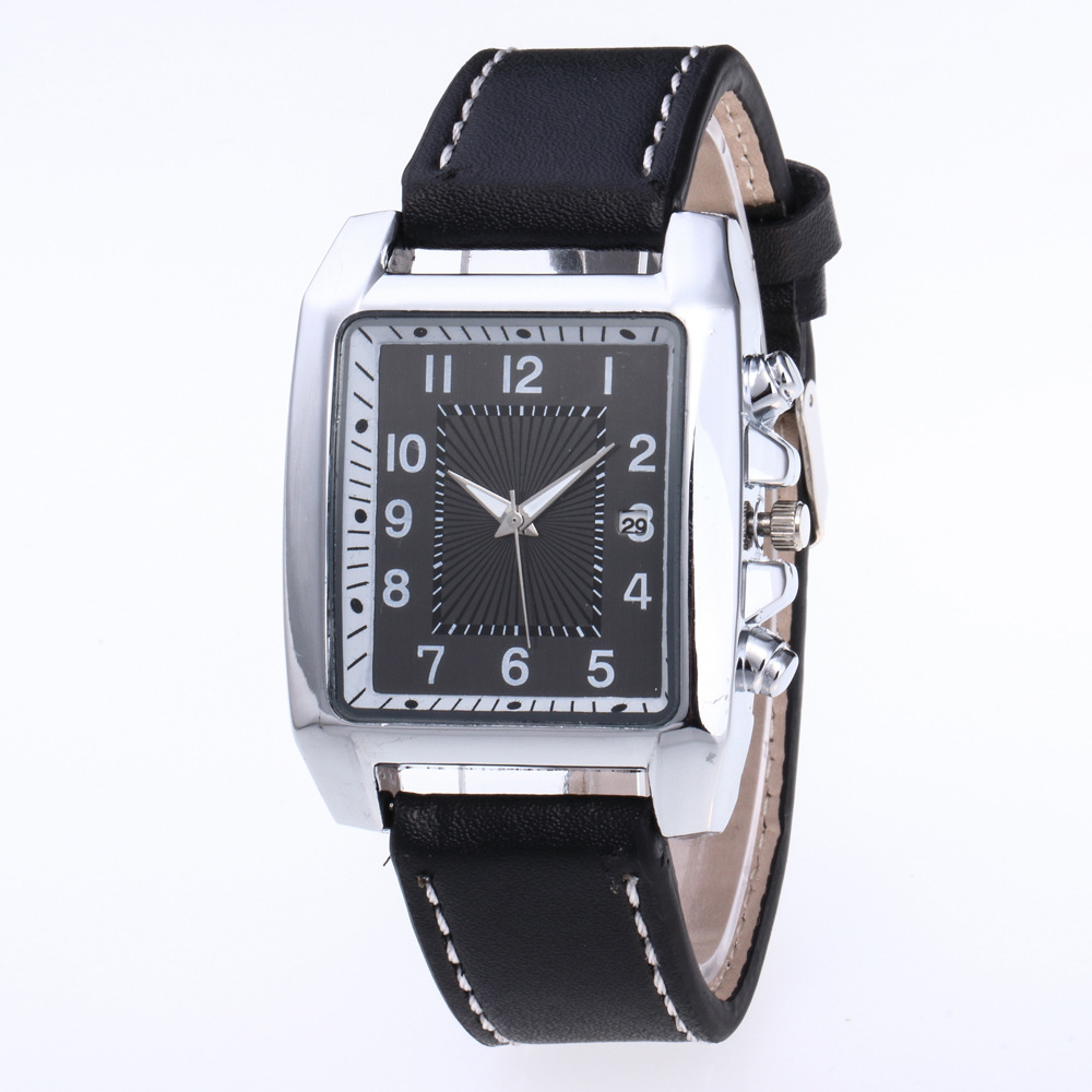 Men’s casual quartz watch with metal case, analog dial, and leather band - Product view 2