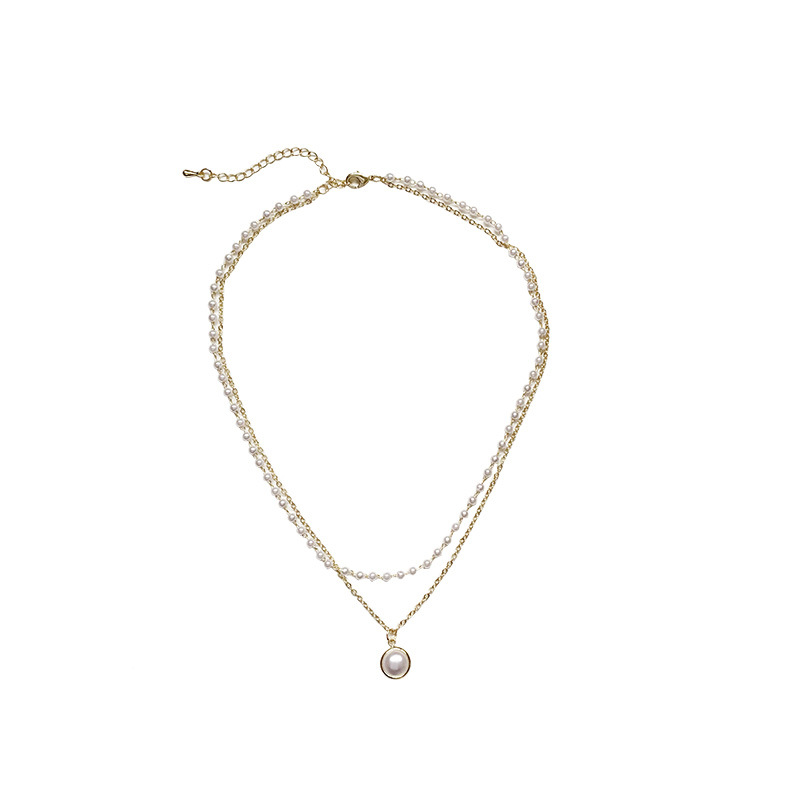 Gold-tone double-layer pearl-style necklace with geometric design - Product view 4