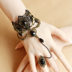 Women’s heart-shaped angel wings lace bracelet in electroplated alloy - Main product view