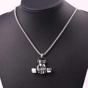 Unisex gym dumbbell pendant necklace with snake bone chain - Main product view