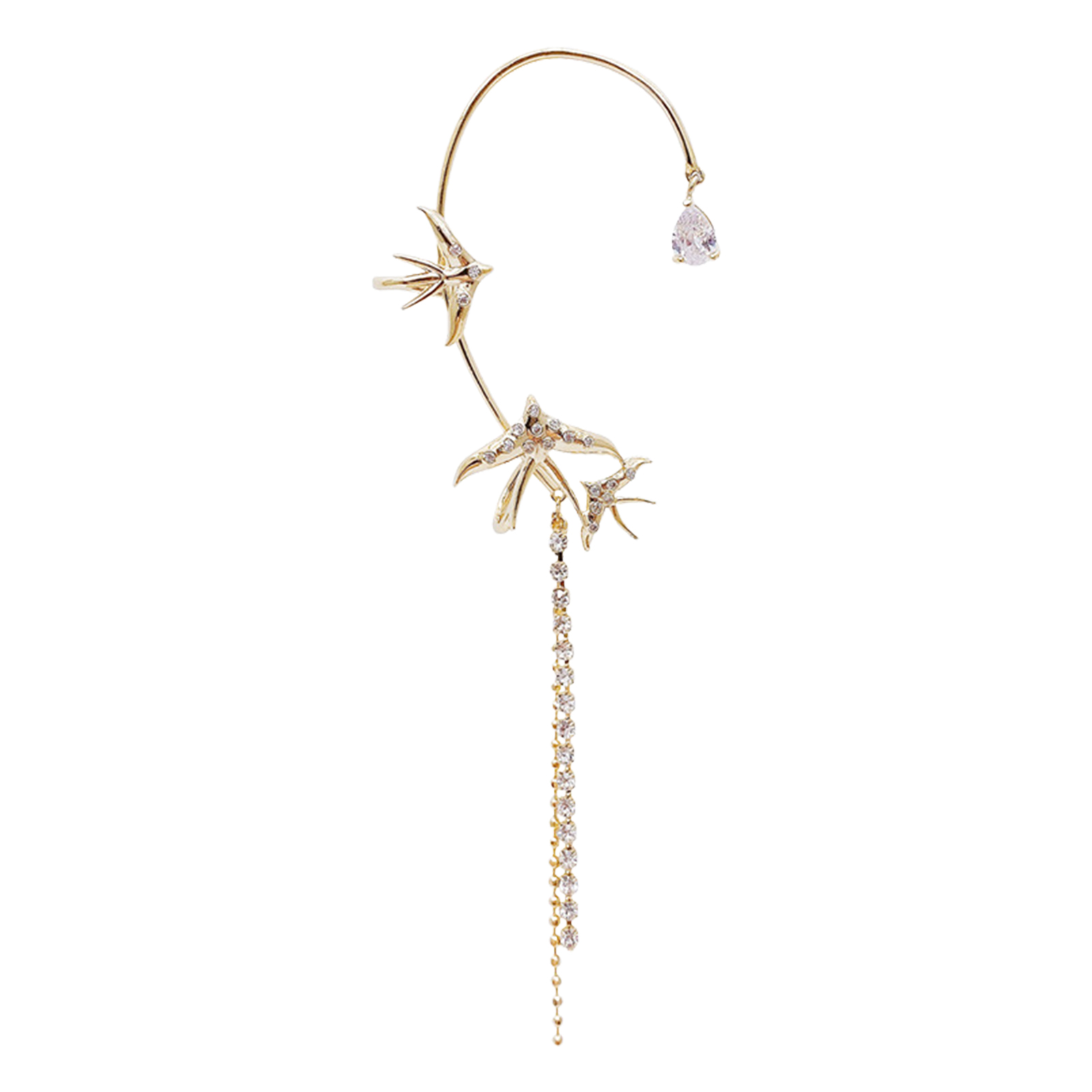 Flying swallow single-ear earring with zircon-style detail in gold or silver finish - Product view 3