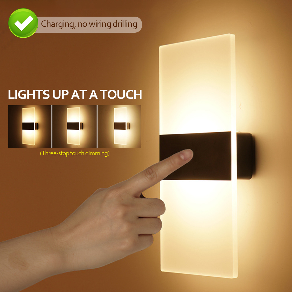 Rechargeable wireless LED wall lamp with acrylic shade and USB charging - Main product view